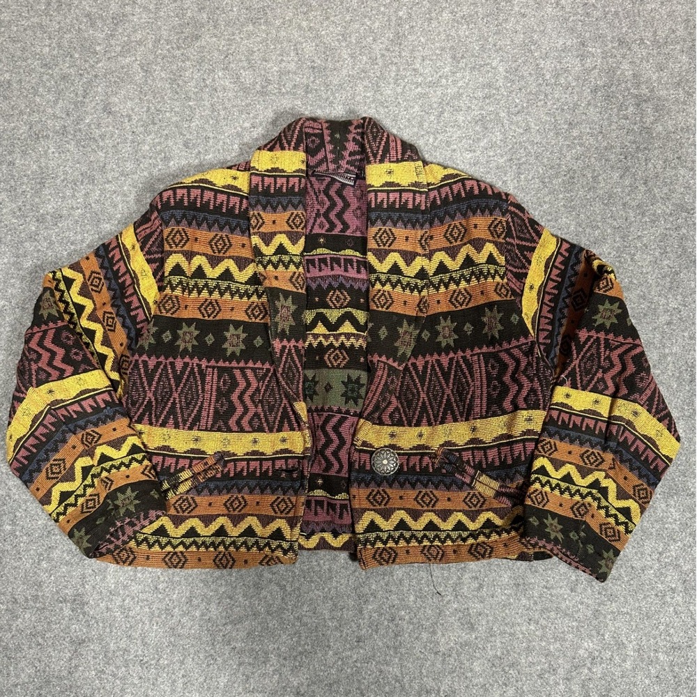 New Identity Southwestern Tapestry Jacket M/L Multi-Color Concho Button